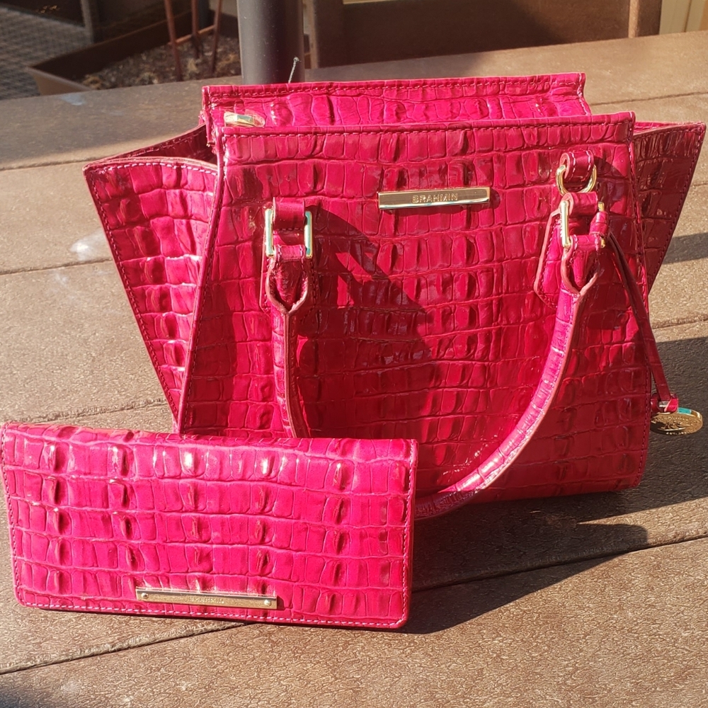 Brahmin La Scala Fuchsia Mini Priscilla and Ady Wallet Set